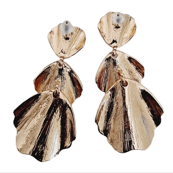 Gold statement Earrings Oversized Wedding Metal textured drop party 💖2/$30 - Picture 10 of 10